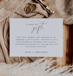 a note from a groom to his bride on top of a furnishing pile