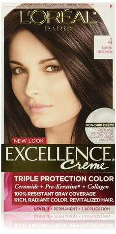 L'oreal Excellence 4 Dark Brown Features: Triple protection permanent hair color that revitalizes and protects hair from the inside and out The richest colors provide radiant color to revitalize hair 100% long-lasting gray coverage compared to each leading competitor's top selling brand ABC NO : 10045554 Froo www.froo.com | Froo Cross Sell, Free Cross Sell, Cross promote, eBay Marketing, eBay listing Apps, eBay Apps, eBay Application Hair Color Dark Brown, Hair Levels, How To Dye Hair At Home, Organic Hair Color, Grey Hair Coverage, Best Hair Dye, Best Hair Color, Hair Color Brands, Hair Color Remover