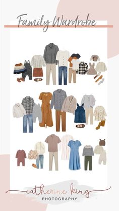 the family wardrobe poster is shown with clothes and shoes on it's chest, as well