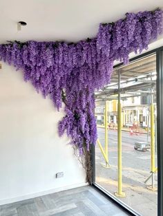 Purple Wisteria Tree, Wisteria Decor, Whimsical Diy, Tree Faux, Wisteria Tree, Purple Wisteria, Flower Wall Backdrop, Office Bar