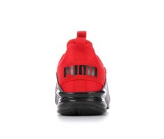 Breathable mesh upper with lightly padded collar, Easy slip-on entry with bungee laces, Cushioned SoftFoam+ insole with fabric lining, Supportive ArchTec midsole and durable rubber outsole, PUMA® branding details | Boys' Puma Big Kid Axelion Whirl Slip-On Running Shoes in Red/Black/Whirl Size 4.5 - Big Kid Red Dynamic Mesh Running Shoes, Dynamic Red Mesh Running Shoes, Red Mesh Running Shoes For Jogging, Red Training Sneakers With Shock Absorption, Functional Red Synthetic Running Shoes, Red Running Shoes With Shock Absorption For Sports, Red Running Shoes For Sports With Shock Absorption, Puma Mens, Men Boys