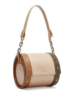 - Cylinder tote bag with handle strap      - Color block bag- Cow leather material (Italian leather) - Detachable handle strap - Great storage capacity- Gold-tone hardwares- Magnetic closure- Fabric liningMeasurements- Bag: 6.1”(Width) * 5.5”(Height)  Composition & Care- Material :100% Cow leather(Italian leather) / [Lining] :100%polyester - Please wipe only the contaminated area with a leather cleaner. Designer- Made in Korea- by UMUN- Style#:30068010 Beige Leather Double Handle Baguette Bag, Brown Bucket Bag With Detachable Handle For Daily Use, Beige Leather Top Handle Baguette Bag, Beige Leather Baguette Bag With Double Handle, Luxury Everyday Shoulder Bag With Gold-tone Hardware, Luxury Daily Shoulder Bag With Gold-tone Hardware, Beige Baguette Bag With Leather Top Handle, Beige Baguette Bag With Top Handle And Leather Handles, Beige Top Handle Baguette Bag With Leather Handles