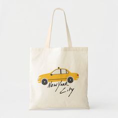 Cute design of the New York City Taxi. NYC addict Tote Bag Color: Natural. Gender: unisex. Age Group: adult. Eco-friendly Tote Bag For Everyday Use, Painting Ideas City, New York Taxi, City Tote Bag, Cute Design, Cute Designs, Tote Bags, York City, New York City