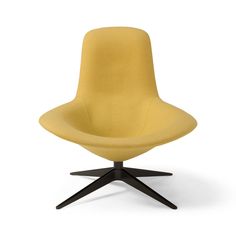 a yellow chair sitting on top of a black base