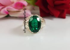 "Stone Name = Lab Created Emerald Gemstone color = Green Stone Shape = Oval Cut Stone Size = 10X14 mm Quality :- AAA Metal:- 925 Sterling silver Handmade Jewelry Ring JEWELRY RING FOR ALL OCCASION Don't miss this opportunity to own this beautiful Gemstone RING Your order will be handmade and ready for shipment in 3 to 5 Business days. Normally we ship via DHL eCommerce it takes 3 to 4 weeks if you need faster delivery You can select Shipping in your cart. AFGEMSNJEWELLERY https://www.etsy.com/uk Handmade Green Birthstone Ring For Anniversary, Green Gemstone Signet Ring As Gift, Green Birthstone Signet Ring Gift, Handmade Formal Rings With May Birthstone, Handmade Emerald Ring For Anniversary May Birthstone, Handmade Rings For Formal Occasions With May Birthstone, May Birthstone Signet Ring With Gemstone For Gift, May Birthstone Gemstone Signet Ring As Gift, Handmade Emerald Ring For Anniversary