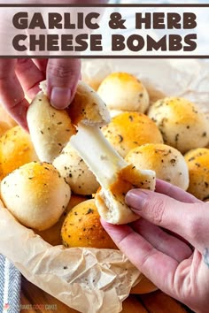 Garlic & Herb Cheese Bombs – cheesy deliciousness wrapped in refrigerated biscuit dough, brushed with butter, garlic and herbs! Cheese Garlic Balls, Cheesy Dough Balls, Cheese Filled Bread Balls, Garlic Parmesan Cheese Ball, Garlic Cheese Rolls Recipe, Cheese Dough Balls, Cheese Stuffed Biscuits Garlic Butter, Garlic Parmesan Biscuit Bites, Biscuit Cheese Balls