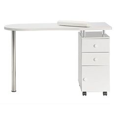 a white desk with three drawers on it