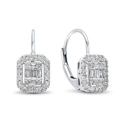 Stunning 1/5 ctw. diamond baguette leverback drop earrings in 14k white gold. Baguette Diamond Earrings, Gold And Diamond Earrings, Baguette Earrings, Gold Diamond Drop Earrings, Ring Upgrade, Baguette Earring, Diamond Baguette, Diamond Cluster Earrings, Leverback Earrings