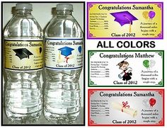 two water bottles with congratulationss on them