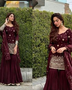 💥*Launching New Designer Party Wear Look Top , Sharara Plazzo and Dupatta*👌❤️ *(ND-5006)* 💃 *Fabric Detail* 💃 💃 *Top Fabric * : Heavy Shinon Silk Material With 5mm Sequence Embroidery Work. with *( Fully Sleeves )* 💃*Top Inner* : Micro Cotton 💃*Top Size* : M(38),L(40),XL(42),2XL(44) + Margin *(Fully Stiched)* 💃*Top Length* : 37-38 Inches 💃*Sharara Palazzo* : Heavy Shinon Silk With Ready-Made Less Work. *(Fully Stiched Sharara Palazzo Styles and Length is 41-42)* 💃*Palazzo Inner* :M... Sharara Designs Party Wear, Palazzo Styles, Sharara Designs For Wedding, Pakistani Suits Party Wear, Sharara Suit Designs, Long Skirt Top Designs, Wedding Salwar Suits, Bollywood Suits