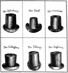 Men's Fashions Fall 1867: The Top Hat in Some of its Various Styles in 1830 Cavalry Officer, Public Enemies, 19th Century Men, 1830s Fashion, 1800s Fashion, Regency Fashion, Hat Styles, Top Hats