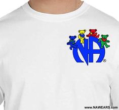 Narcotics Anonymous - - Grateful Teddy Small Img - T's Casual Bear Design Crew Neck Top, White Bear Design Short Sleeve Tops, Bear Design Crew Neck Tops For Streetwear, Casual White T-shirt With Bear Design, White Short Sleeve Top With Bear Design, Graphic Tee With Bear Design And Crew Neck, Step Ideas, Medical Scrubs Fashion, Narcotics Anonymous