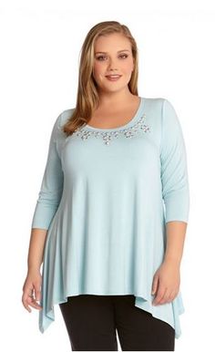 FROZEN ICE BLUE AQUA MIST PLUS SIZE EMBELLISHED HANKY TOP #Frozen #Ice #Blue #Aqua #Mist #Plus #Size #Embellished #Hanky #Top #Fashion Stylish Plus Size Clothing, Plus Size Clothing Stores, Plus Size Fashion For Women, Plus Size Womens Clothing, Womens Dress Pants, Home Essentials