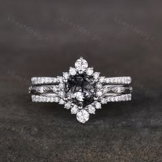 a black and white diamond engagement ring set