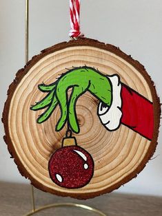 an ornament is hanging on a tree