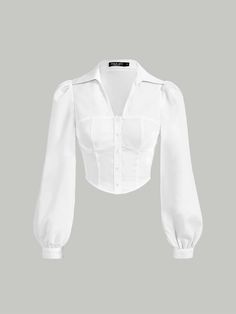 White Casual Collar Long Sleeve Woven Fabric Plain Shirt Embellished Non-Stretch  Women Tops, Blouses & Tee White Blouse Aesthetic Outfit, Mode Inspo, Casual Style Outfits, Lookbook Outfits, White Blouse, Cute Casual Outfits, Lany, Classy Outfits, Aesthetic Clothes