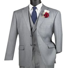 This Suit Comes In A 2 Button Style, With Matching Double Breasted Peak Lapel Vest, Side Vents, And Flat Front Pants. Color : Gray Classic Fitted Blazer For Wedding, Classic Gray Suit And Tie Accessories For Wedding, Classic Gray Tuxedo For Formal Occasions, Classic Gray Suit With Single Button, Classic Single-button Wedding Tuxedo, Classic Gray Single Button Suit, Classic Double Breasted Suit With Notch Lapel For Wedding, Classic Single-breasted Wedding Suits, Elegant Gray Single-button Suit