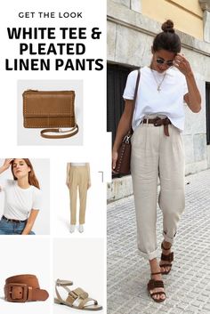 Pleated Linen Pants, White Linen Pants Outfit, Linen Pants Outfit, Style Pinterest, White Linen Pants, Beige Outfit, Ageless Style