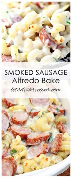 this is an image of smoked sausage alfredo bake