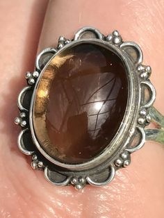 Smoky Quartz Ring Size 8 - Morganna’s Treasures Brown Round Jewelry For Healing, Spiritual Healing Rings, Brown Oval Spiritual Jewelry, Spiritual Brown Oval Jewelry, Silver Crystal Ring For Healing, Brown Large Stone Ring Jewelry, Brown Large Stone Ring, Spiritual Healing Cabochon Jewelry, Vintage Healing Ring Jewelry