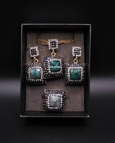 Classy Glamorous handcrafted genuine Jade necklace set. 4Pcs Handcrafted in Istanbul, Is surrounded with Cubic Zirconia and Tourmaline Hypoallergenic ( Lead/Nickel free ) Pendant: 0.75"X1.25" Chain: 18" Earrings:  0.75"X1.25" Ring Adjustable Luxury Glass Jewelry For Weddings, Turkish Necklace, Jade Necklace, Adjustable Ring, Adjustable Rings, Necklace Set, Tourmaline, Jewelry Sets, Istanbul