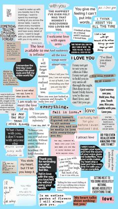 a poster with different types of words and phrases on it, including the words i love you