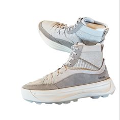 Sorel Ona 503 Knit Mid Moonstone Dove Sneakers Brand New Without Box Mesh Upper With Suede Overlays Elevated Platform Molded Rubber Sole High Top Shoe Beige Casual High-top Sneakers With Abzorb Midsole, Casual Beige High-top Sneakers With Abzorb Midsole, Beige Casual High-top Sneakers For Outdoor, Casual White High-top Sneakers For Outdoor Activities, Casual White High-top Sneakers With Vibram Sole, Sorel Ona, High Top Shoe, Bowling Shoes, Waterproof Sneakers