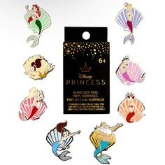 the disney princess pin collection is displayed in front of a white background