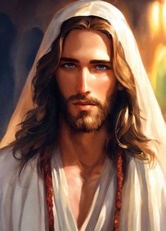 Jesus Christ Angel Amen Art 🙏 Long Hair Beard, Muted Earth Tones, Vision Of Love, Powerful Pictures, Long Beard, Jesus Photo, Long Beards, Jesus Christ Images, Beacon Of Hope