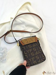 BirdinBag - Vintage PU Leather Womens Crossbody: Small Square Flap Bag with Letter Decor, Cell Phone Pocket Letter Decor, Word Wrap, Flap Bag, Phone Bag, Leather Crossbody, Leather Women, Color Blocking, Pu Leather, Crossbody Bag