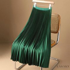 Lasaky - Solid Color Satin Pleated Midi Skirt Black Editorial, Pleated Skirts Knee Length, Pleated Skirt Plus Size, Satin Pleated Skirt, Printed Long Skirt, High Waisted Pleated Skirt, Ysl Shoes, Trendy Skirts, Women Skirts