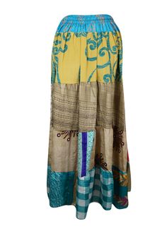 Add a touch of seasonal flair to your wardrobe with this captivating flared maxi skirt! Expertly crafted from upcycled saree fabric in vibrant Sky Blue, Multi, and floral patterns, this one-of-a-kind skirt offers a unique blend of style and sustainability. The comfortable drawstring waist and ankle-length silhouette create a flattering fit, perfect for everything from strolling through farmer's markets to dancing at beachside festivals. Handmade with eco-conscious fashion in mind, this boho-chic Yoga Mala Beads, Womens Long Skirt, Flare Maxi Skirt, Long Maxi Skirt, Boho Pants, Long Maxi Skirts, Boho Skirts, Saree Fabric, Conscious Fashion