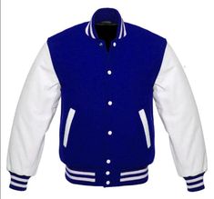 Royal Blue Wool&White Real Leather Arms Varsity Letterman College Bomber Jacket Varsity Letterman Baseball Bomber Black Wool and Genuine US Custom Varsity Jackets, Varsity Jacket Women, Varsity Letterman Jackets, Varsity Jacket Men, Leather Sleeves, Letterman Jacket, Blue Hoodie, Leather Sleeve, Baseball Jacket