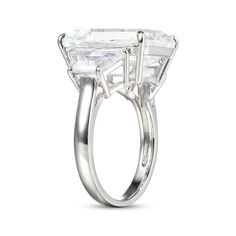 Emerald & Trapezoid-Cut White Lab-Created Sapphire Ring Sterling Silver | Kay White Emerald Cut Cubic Zirconia Ring, Modern Square Cut Cubic Zirconia Diamond Ring, Modern Cubic Zirconia Diamond Ring With Square Cut, Silver Emerald Ring With Asscher Cut Cubic Zirconia, Emerald Ring With Diamond And Baguette Cut Cubic Zirconia, White Gold Octagon Cubic Zirconia Ring, White Gold Cubic Zirconia Octagon Ring, White Gold Cubic Zirconia Ring With Octagon Shape, Modern Radiant Cut Cubic Zirconia Rings