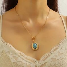 Brand New 14k Gold Women's Turquoise Photo Locket Necklace Details: 16" Chain Length 14k Gold Plated Sterling Silver Genuine Natural Turquoise (1.25" X .1" Pendant) Retail Price $300 Buy With Confidence From A Trusted Seller With A 99%+ Feedback Rating! A0175 (Id-565) Blue Jewelry With Round Pendant Chain, Elegant Blue Turquoise Necklace For Gift, Blue Jewelry With Chain And Round Pendant, Elegant Blue Clavicle Chain Necklace, Blue Round Pendant Jewelry With Chain, Formal Oval Turquoise Necklaces, Elegant Blue Turquoise Necklace With Round Pendant, Blue Round Pendant Chain Jewelry, Blue Jewelry With Paperclip Chain As Gift