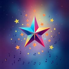 a colorful star surrounded by musical notes