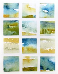 nine watercolor paintings with different colors on them