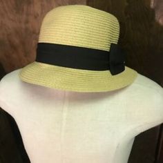 Beautiful And Classic Straw Bowler Hat With Black Band And Bow Attached. Excellent Used Condition, One Size Fits Most. Inside Circumference Measures 23" And Has A Stretchy Comfort Band Around The Inside. Looks Brand New. Gucci Bucket Hat, Slouch Beanie Hats, William Black, White Baseball Cap, Monogram Hats, Fendi Vintage, Women Nurse, Brown Leather Heels, Bowler Hat