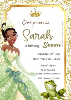 princess and the frog birthday party invitation