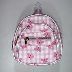 Nwt Pink Plaid Butterfly Design White School Backpack For Spring, White Backpack For Spring, Spring White Backpack For Daily Use, White Backpack For Daily Use In Spring, White Spring Backpack With Adjustable Strap, White Backpack With Adjustable Strap For Spring, White Summer Backpack With Adjustable Strap, Summer White Backpack With Adjustable Strap, Cute Compact White Backpack