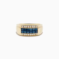 Effy Men's 14K Yellow Gold Blue and White Diamond Ring Classic Blue Signet Ring Stamped 14k, Blue 14k Stamped Signet Ring For Formal Occasions, Blue Diamond Ring With 14k Gold Accents, Blue 14k Gold Ring Stamped 14k, Blue 14k Stamped Signet Ring, 14k Gold Blue Diamond Ring, 14k Gold Blue Ring With Diamond Accents, Classic Blue Signet Ring For Promise, Classic Blue 14k Stamped Rings