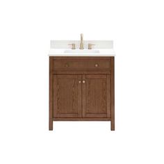 a bathroom vanity with two sinks and a cabinet in the middle, against a white background