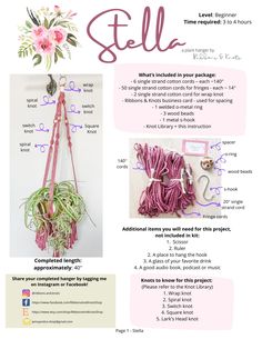 the instructions for how to make a handbag with string and flowers in pinks