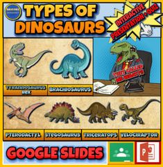 the types of dinosaurs are shown in this game screen shot, and there is an image of