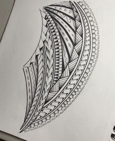 a pencil drawing of an abstract design on white paper with black and grey lines in the middle