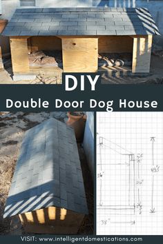 the diy double door dog house is made out of wood and has an attached roof