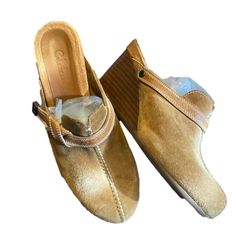 Never Worn Suede Mules. Camel Color. Casual Suede Mules With Wedge Heel, Casual Suede Wedge Heel Mules, Casual Wedge Heel Mules With Buckle Closure, Suede Mules, Camel Color, Cole Haan Shoes, Mule Clogs, Mules Shoes, Cole Haan