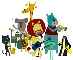 a group of cartoon animals playing musical instruments