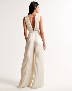 Women's The A&F Giselle Pleated Jumpsuit | Women's Dresses & Jumpsuits | Abercrombie.com Pleated Jumpsuits For Women, Elegant Spring Jumpsuits And Rompers With Back Opening, Chic Satin V-neck Jumpsuits And Rompers, Chic V-neck Jumpsuits And Rompers For Gala, Sleeveless Jumpsuit For Spring Gala, Sleeveless Jumpsuits And Rompers For Spring Gala, Backless Formal Jumpsuits And Rompers For Spring, Backless Jumpsuits And Rompers For Spring Formal, Backless Formal Jumpsuit For Spring