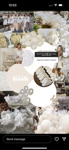 the collage shows white balloons and other things